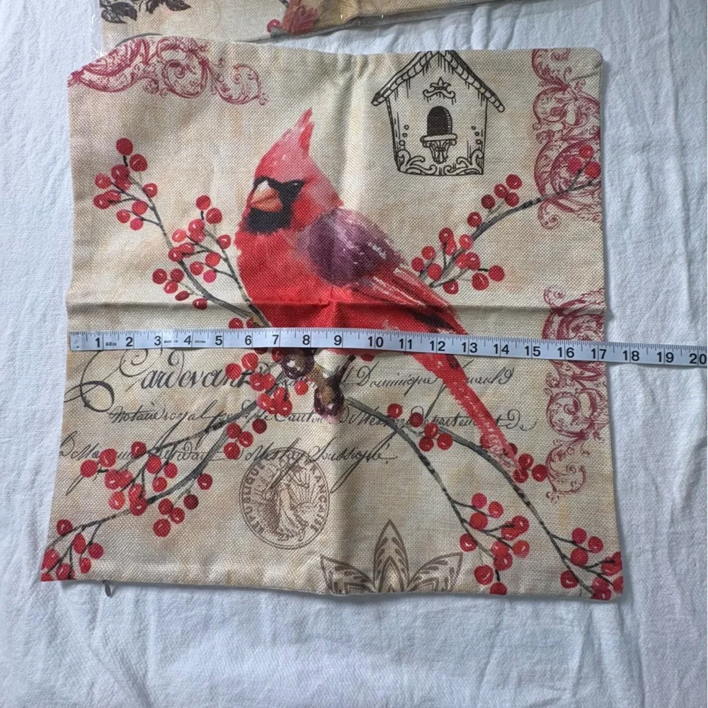 Cardinal/bird Throw Pillow Covers Set of 4 Farmhouse - Picture 4 of 7